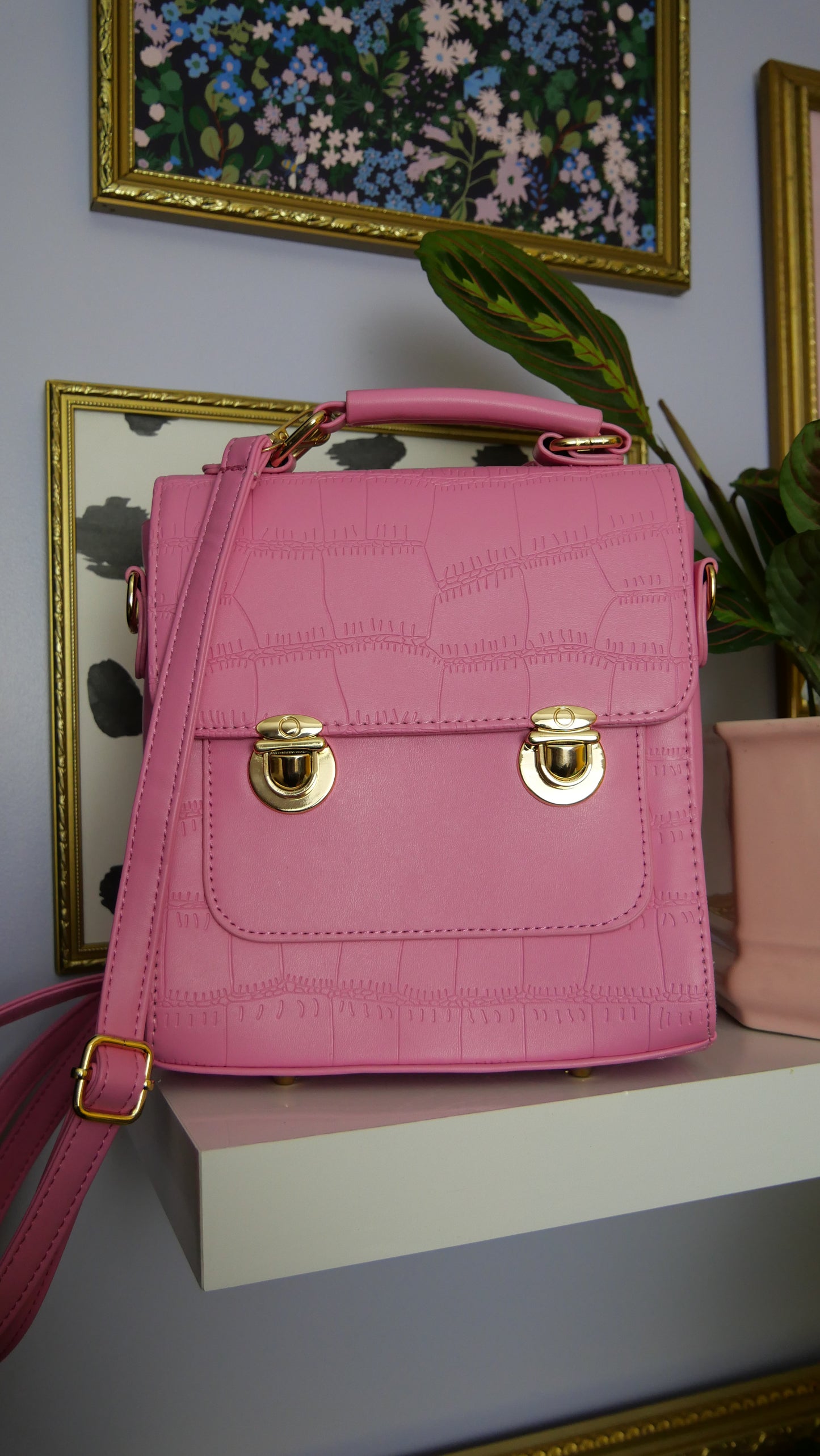 PINK Faux leather snakeskin backpack