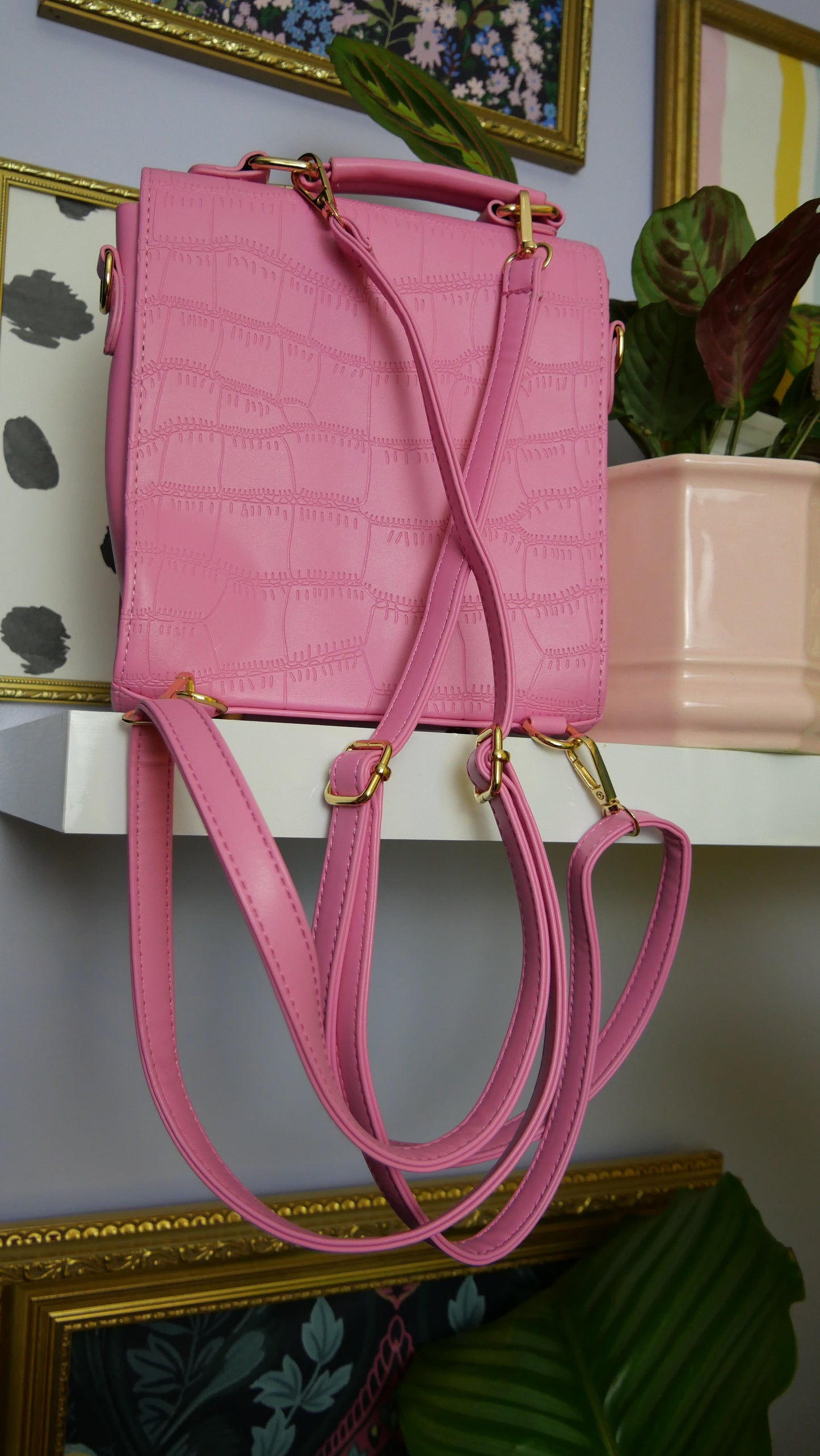 PINK Faux leather snakeskin backpack